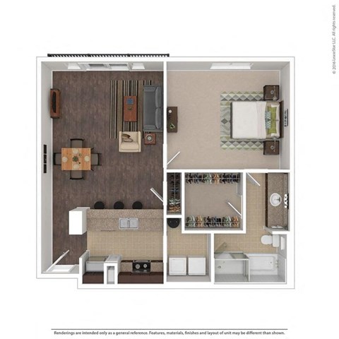 Floor plan for 1 bed, 1 bath, 879 sqft